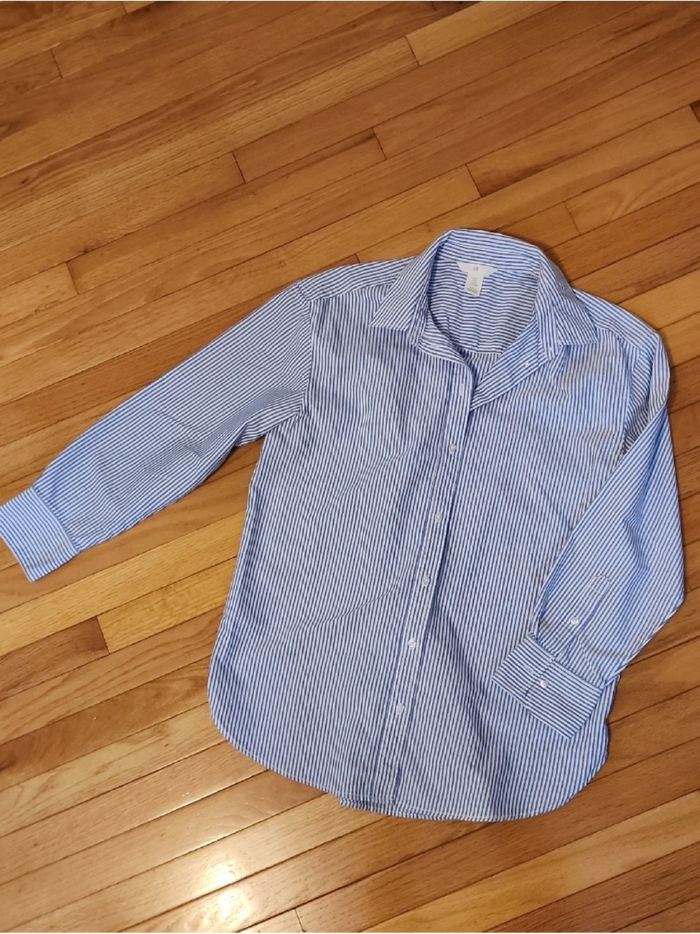 Blue and White Striped Women's Button-Down Shirt